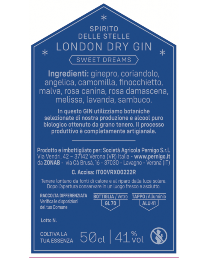 SPIRITO DELLE STELLE - London dry GIN Sweet Dreams